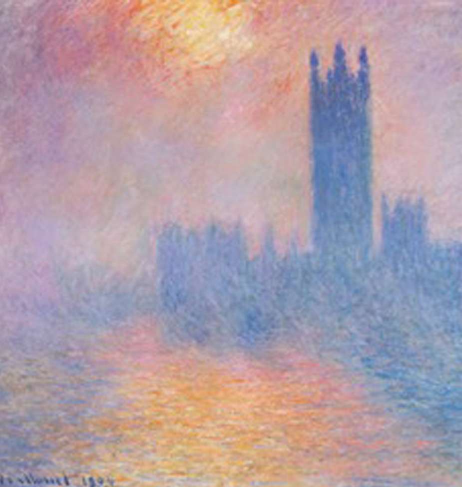 Londres Le Parlement Trouée De Soleil Dans Le Brouillard